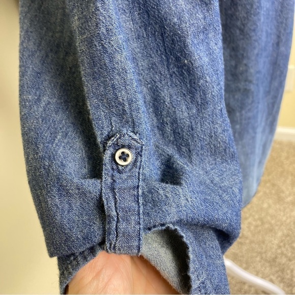 Cato Boho Peasant Blouse Beaded & Embroidered Blouse Dark Wash Roll Tab M - Picture 9 of 16